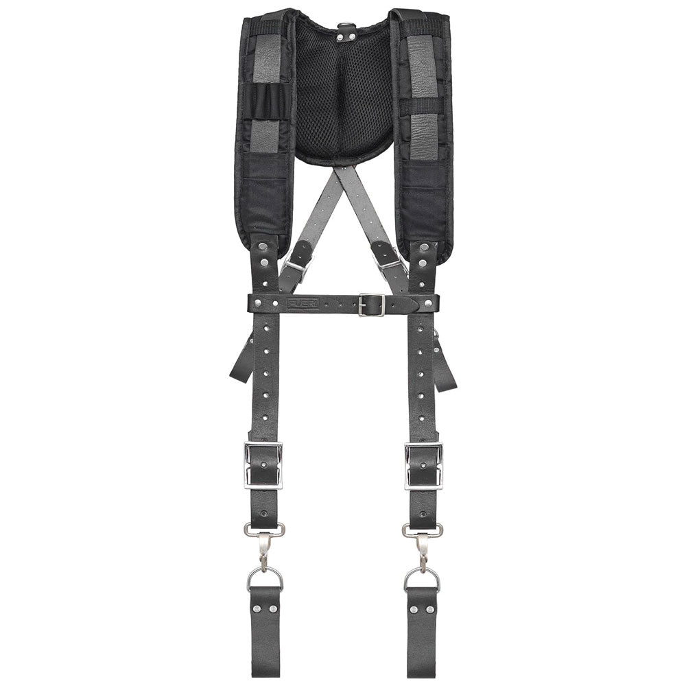 FUERI Black Tool Belt Suspender with 4 Detachable D-Loops for Construction Tool Belt | Work Suspender with Adjustable Clips at Front