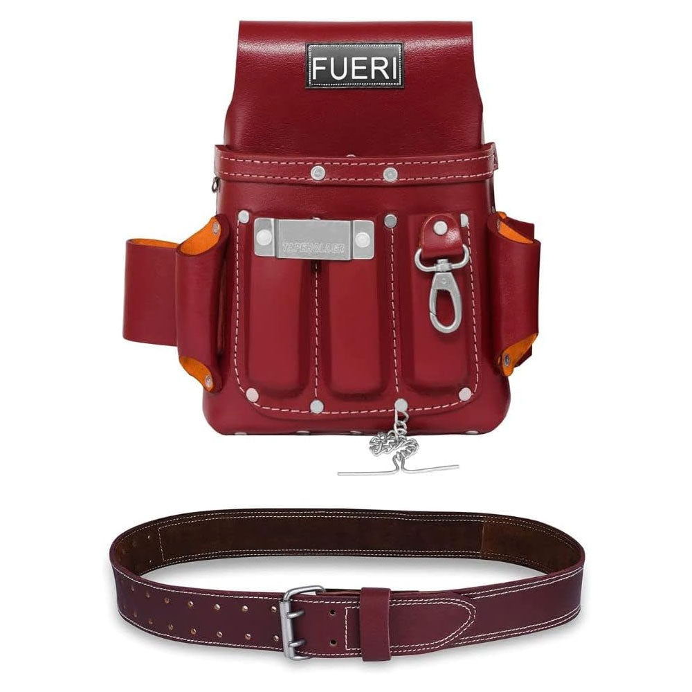 FUERI Leather Tool Belt and Professional 4 Pockets Electrician Tool Pouch Tool Bag Tool Kit High Grade Premium Leather, Riveted Reinforcement Organizer Tool Holder