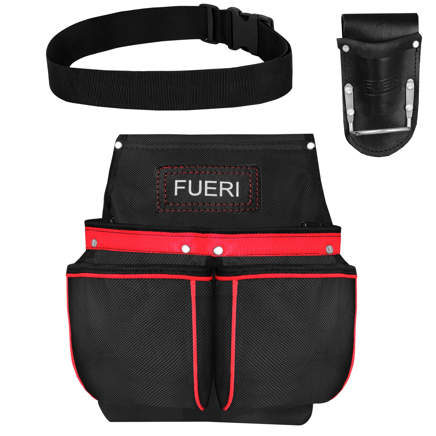 FUERI 10 Pockets Multipurpose Black Cordura Tool Pouches Combo Heavy Duty Nylon Tool Belt Tool Kit