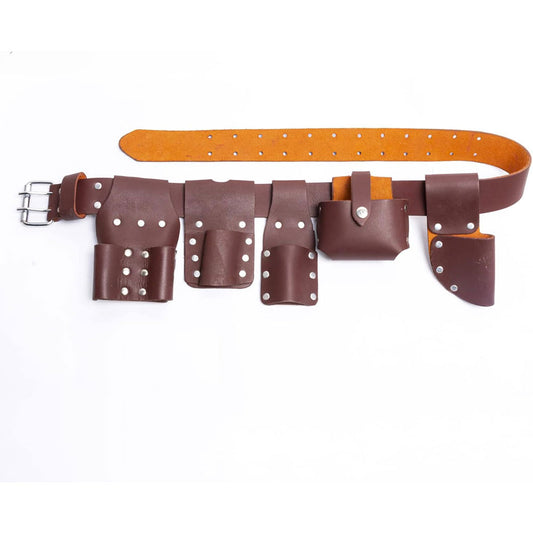 Fueri 6 pieces (5 pieces + 1 belt ) maroon leather scaffolding tool belt for electricians and carpenters