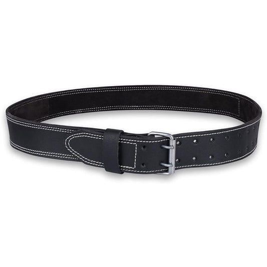 Fueri black top grain natural leather belt with double tongue buckle