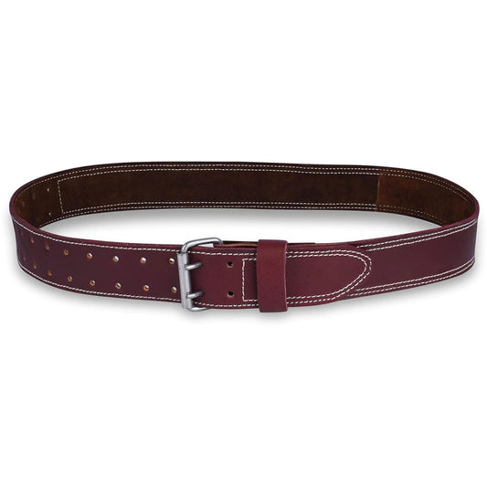 Fueri maroon natural leather tool belt with double tongue buckle