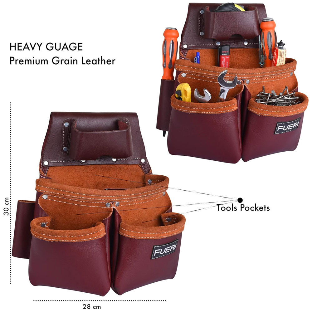 One image of Fueri leather pouch with all necessary tools inside. 2nd image showing Dimensions; Length 